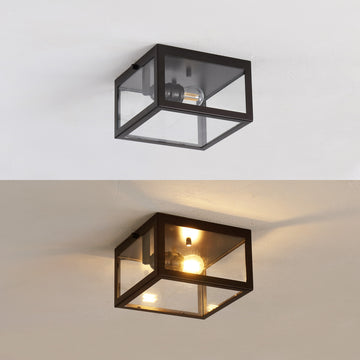 Eleanor 8" Farmhouse Industrial Square Iron/Glass Case LED Flush Mount - JONATHAN Y